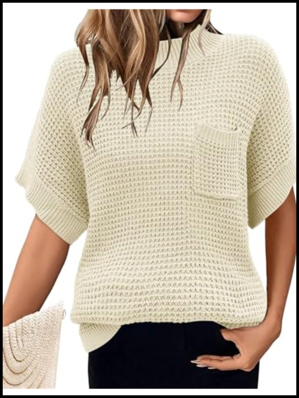 Women's Oversized Ribbed Knit Sweater Vest Mock Neck Batwing Short Sleeve